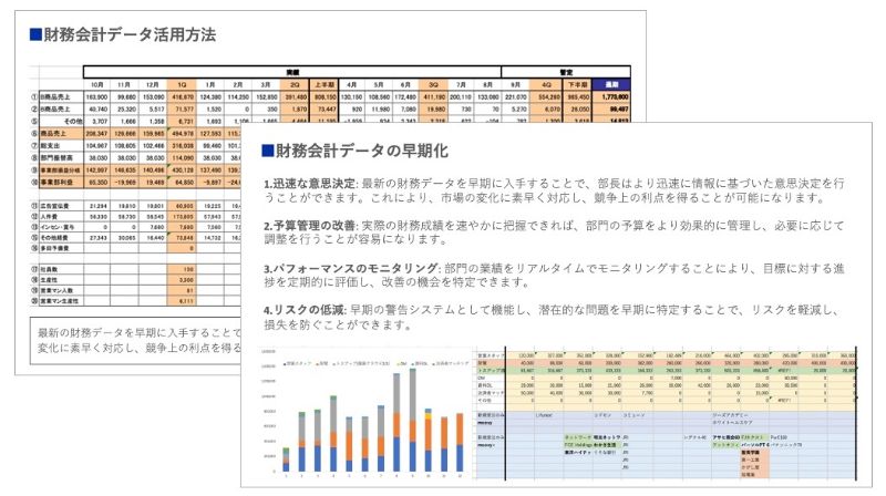 財務会計情報活用の詳細把握のアウトプットイメージ