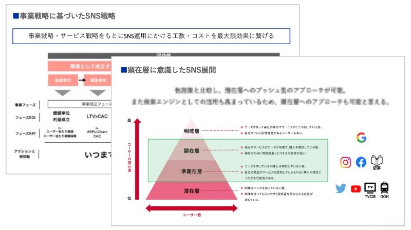 経営戦略や事業戦略に基づいたSNS活用戦略の策定のアウトプットイメージ